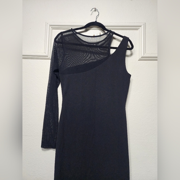 Lulus New Infatuation Black Mesh Asymmetrical Mermaid Maxi Dress L Wedding Party - Picture 8 of 11